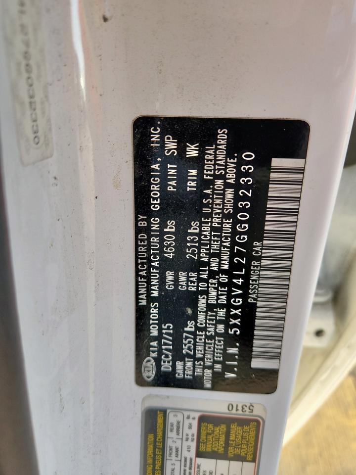 2016 Kia Optima Sxl VIN: 5XXGV4L27GG032330 Lot: 68835175