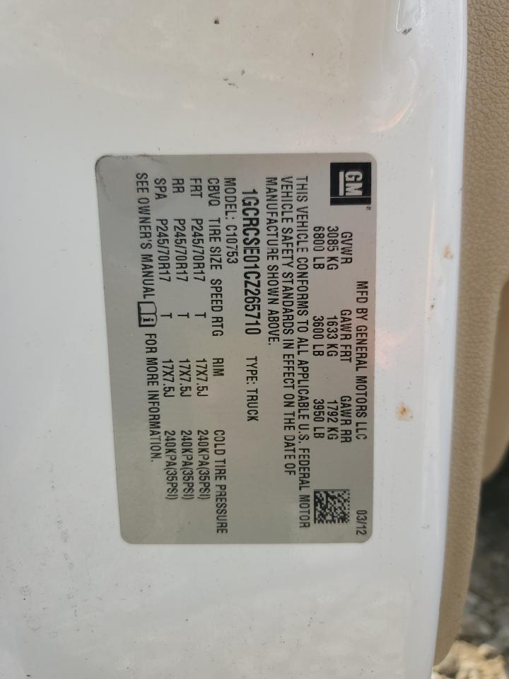 2012 Chevrolet Silverado C1500 Lt VIN: 1GCRCSE01CZ265710 Lot: 71959685