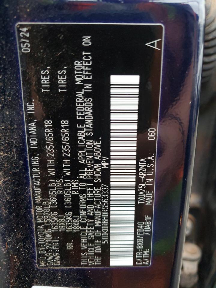 2024 Toyota Highlander Le VIN: 5TDKDRBH0RS563337 Lot: 81218205