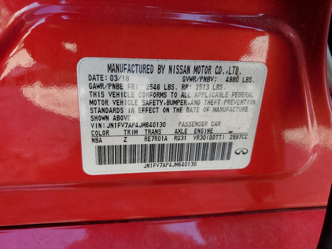 2018 Infiniti Q50 Red Sport 400 VIN: JN1FV7AP4JM640130 Lot: 72069715