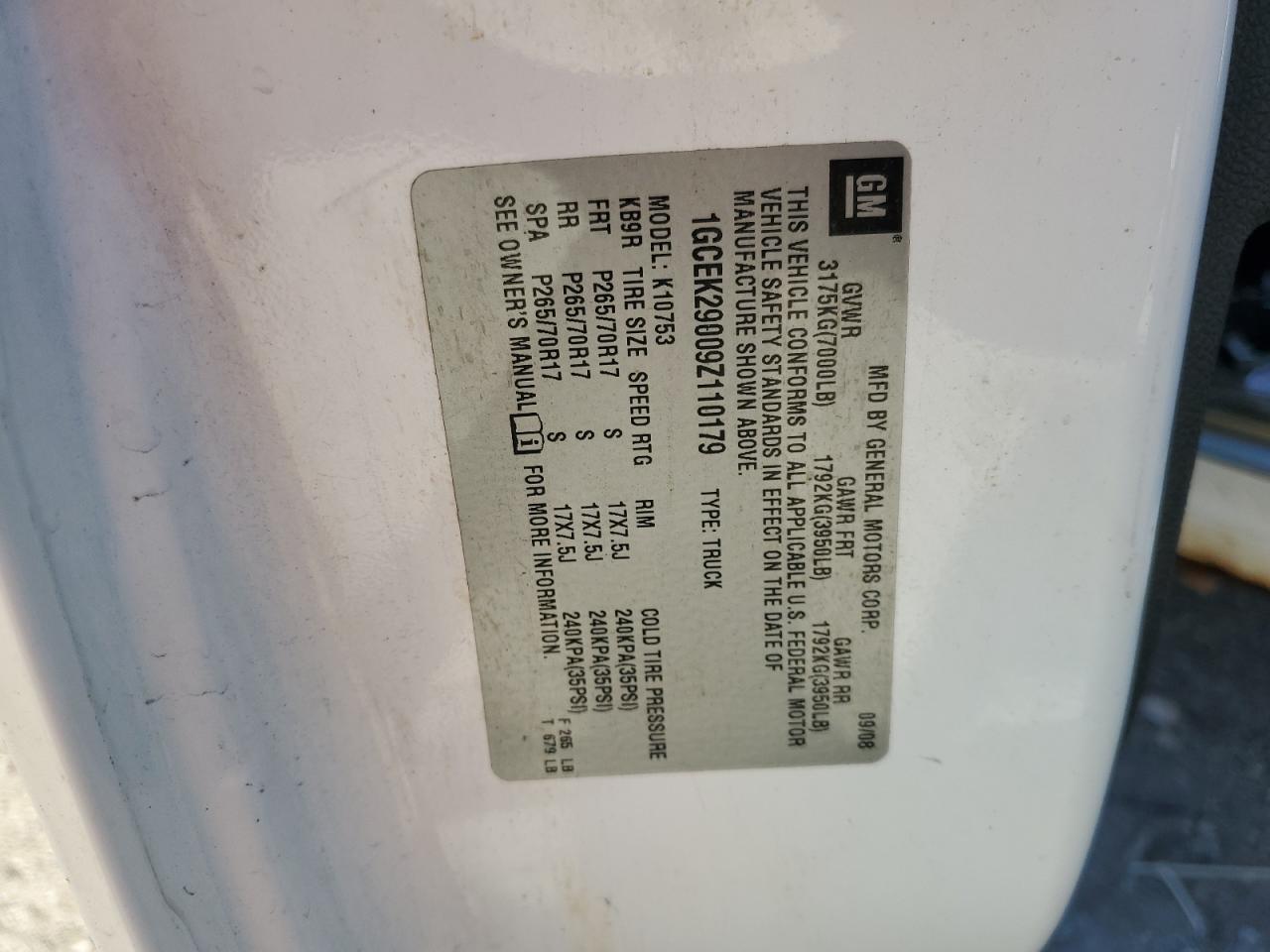 2009 Chevrolet Silverado K1500 Lt VIN: 1GCEK29009Z110179 Lot: 81288225