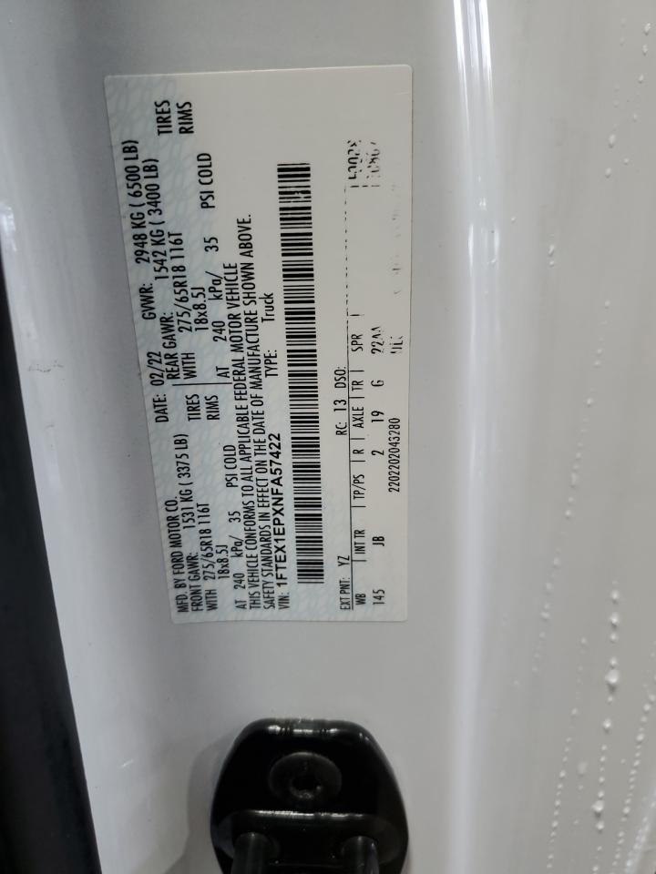 2022 Ford F150 Super Cab VIN: 1FTEX1EPXNFA57422 Lot: 83984705