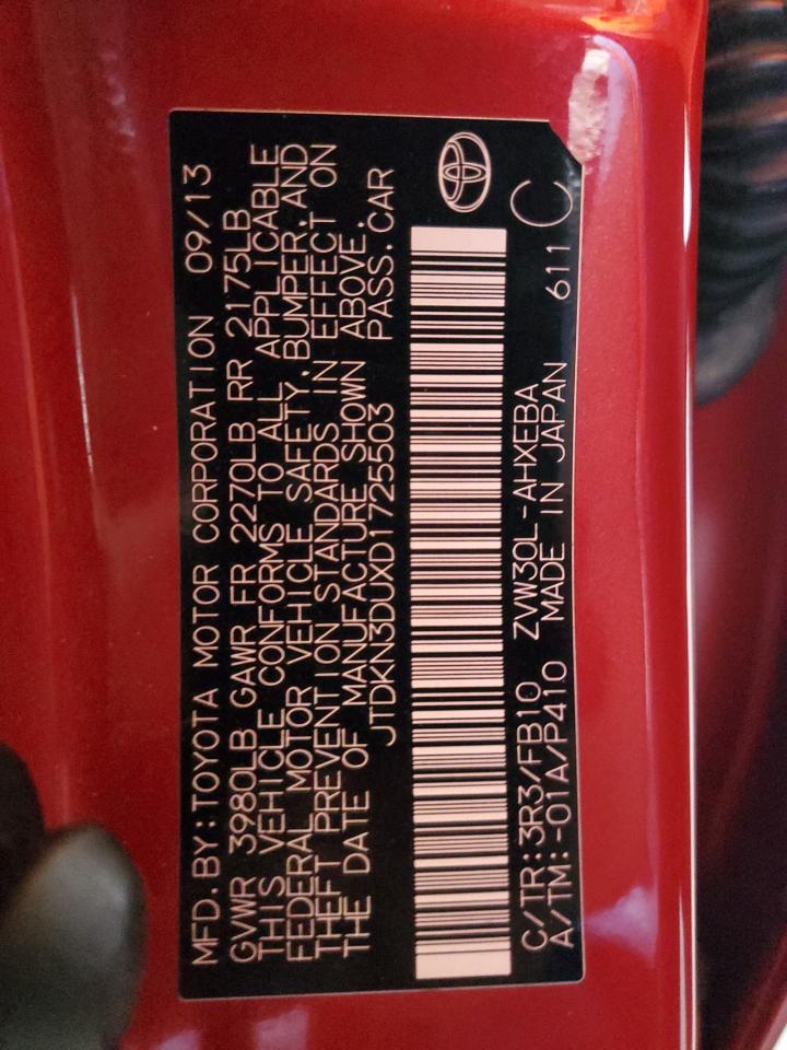 2013 Toyota Prius VIN: JTDKN3DUXD1725503 Lot: 71879755