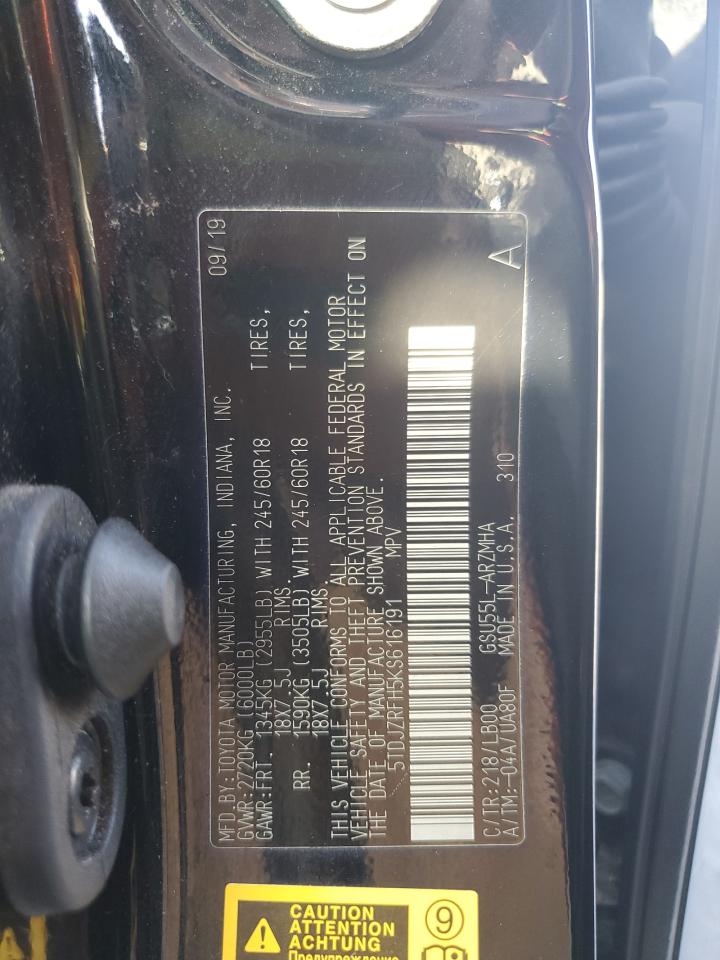 2019 Toyota Highlander Se VIN: 5TDJZRFH5KS616191 Lot: 81628155