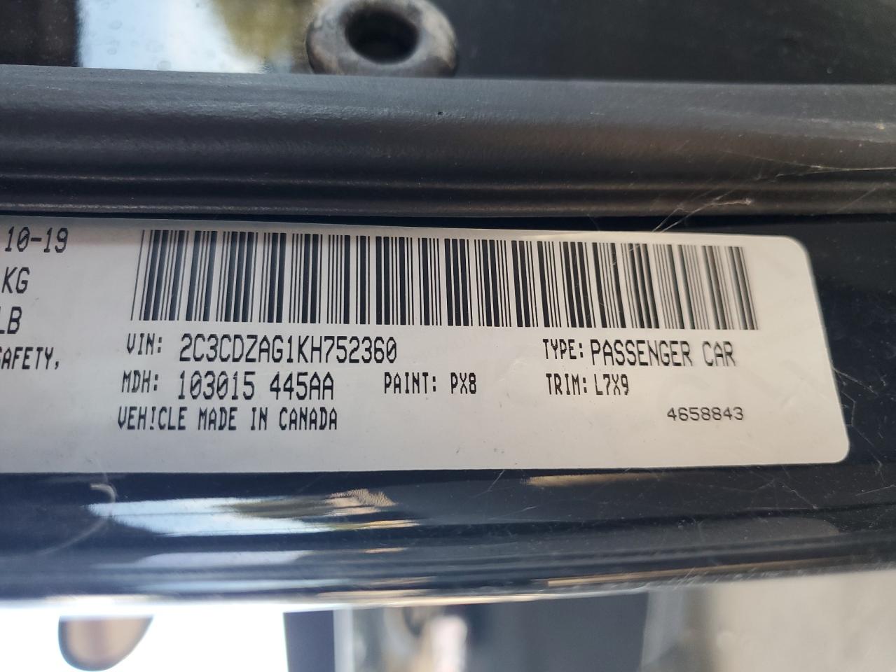 2019 Dodge Challenger Sxt VIN: 2C3CDZAG1KH752360 Lot: 81484615