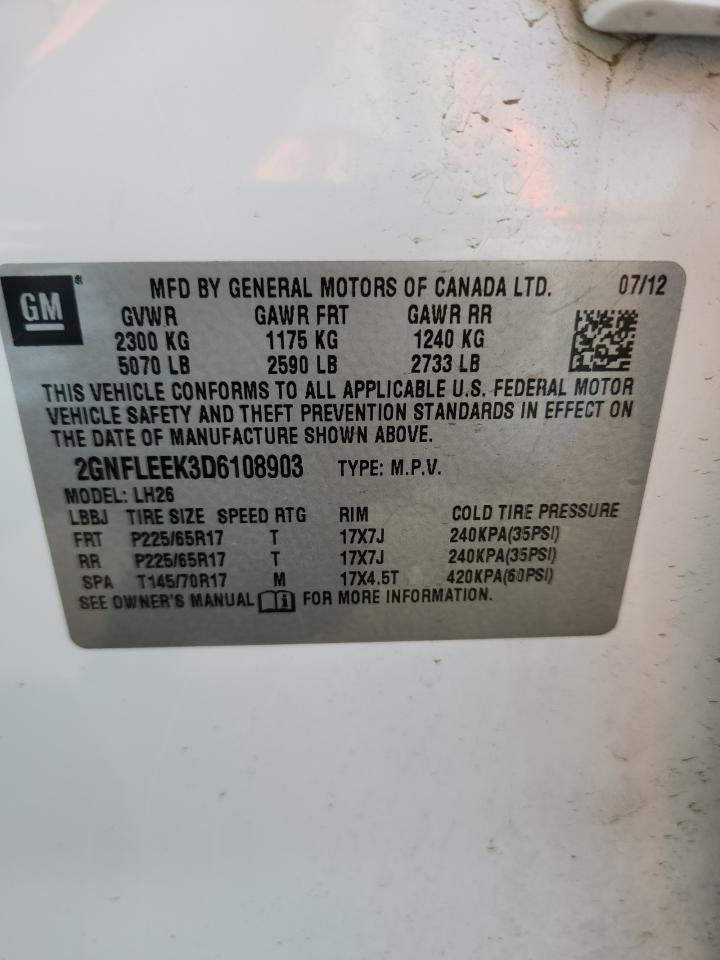 2013 Chevrolet Equinox Lt VIN: 2GNFLEEK3D6108903 Lot: 80487045