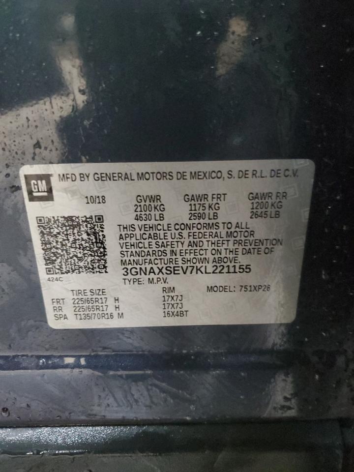 2019 Chevrolet Equinox Ls VIN: 3GNAXSEV7KL221155 Lot: 71083735