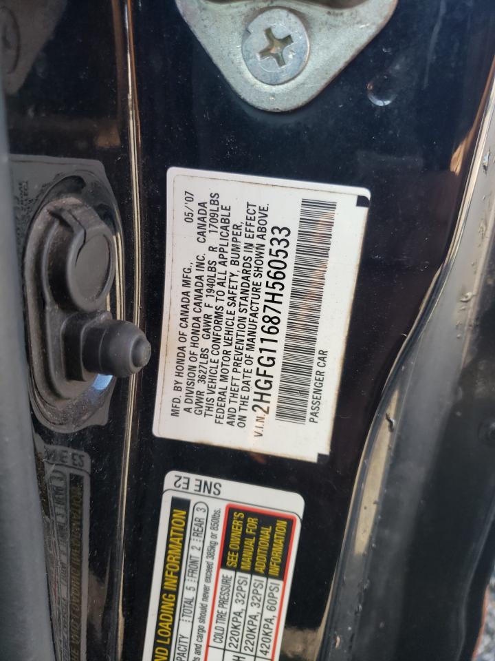 2007 Honda Civic Lx VIN: 2HGFG11687H560533 Lot: 80181125