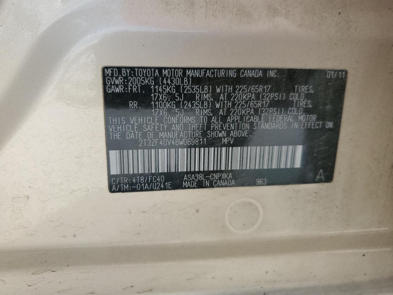 2011 Toyota Rav4 VIN: 2T3ZF4DV4BW069811 Lot: 80677365