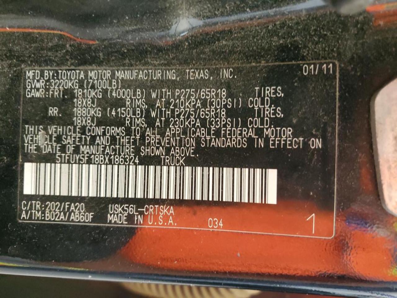2011 Toyota Tundra Double Cab Sr5 VIN: 5TFUY5F18BX186324 Lot: 83878365