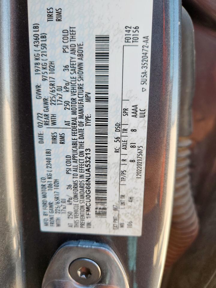 2022 Ford Escape Se VIN: 1FMCU0G66NUA53213 Lot: 71868835