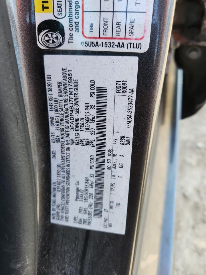 2015 Ford Fiesta Se VIN: 3FADP4BJ7FM175951 Lot: 83786095