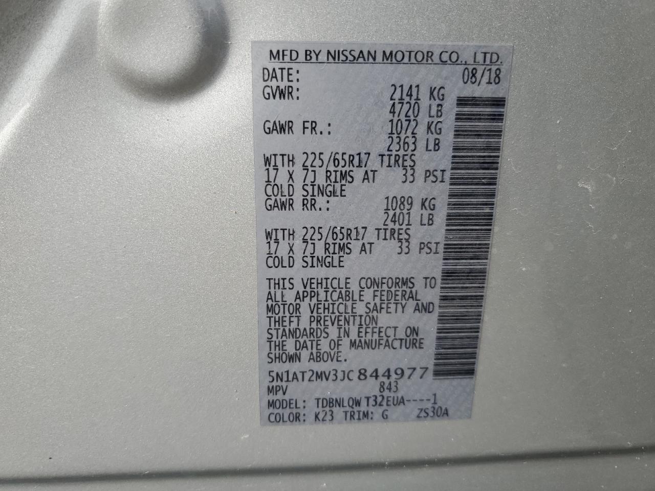 2018 Nissan Rogue S VIN: 5N1AT2MV3JC844977 Lot: 81307755