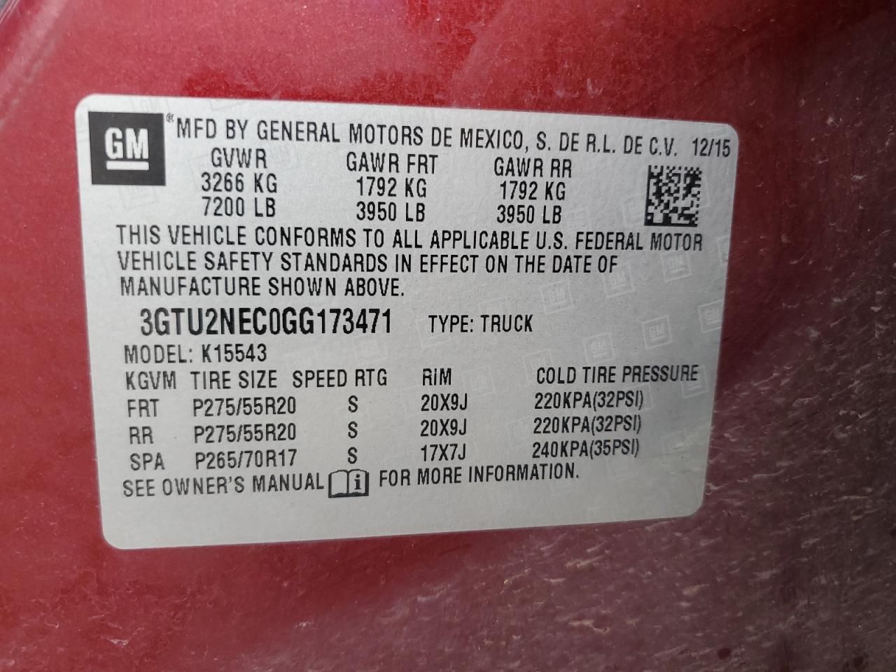 2016 GMC Sierra K1500 Slt VIN: 3GTU2NEC0GG173471 Lot: 81294205