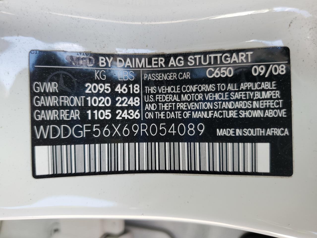 2009 Mercedes-Benz C 350 VIN: WDDGF56X69R054089 Lot: 81161165