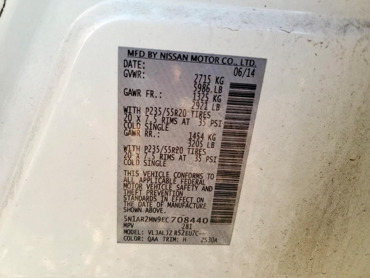 2014 Nissan Pathfinder S VIN: 5N1AR2MN9EC708440 Lot: 83998825