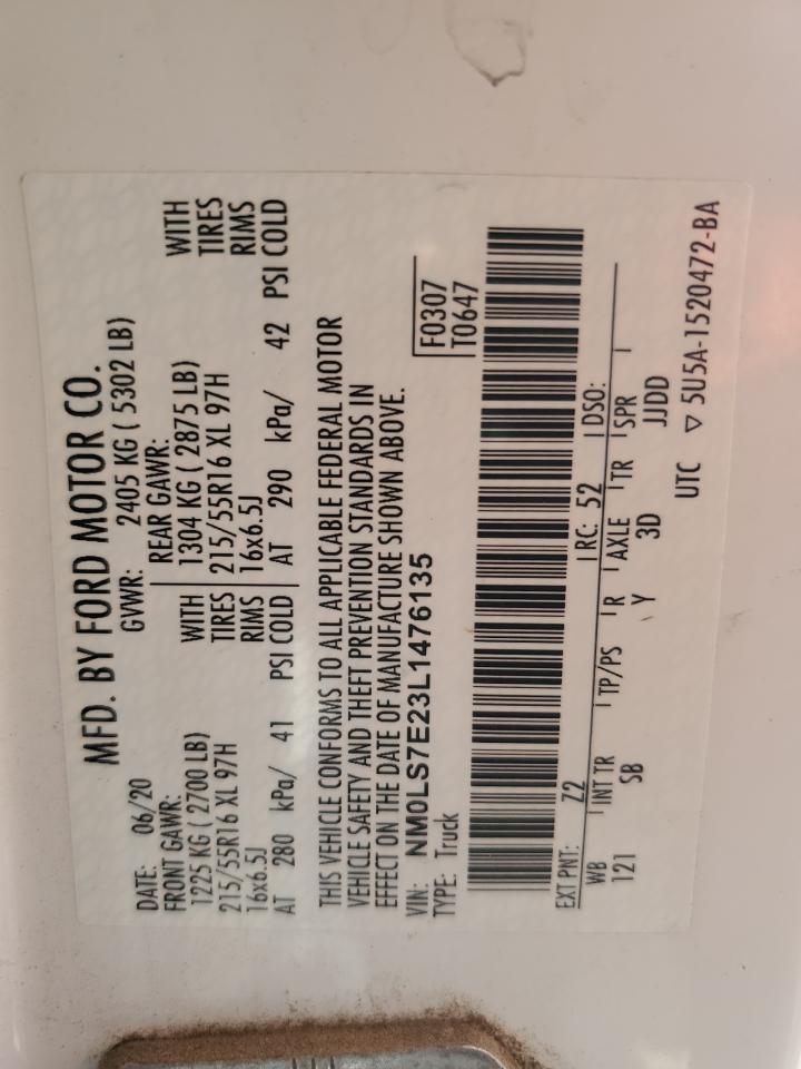 2020 Ford Transit Connect Xl VIN: NM0LS7E23L1476135 Lot: 80699685