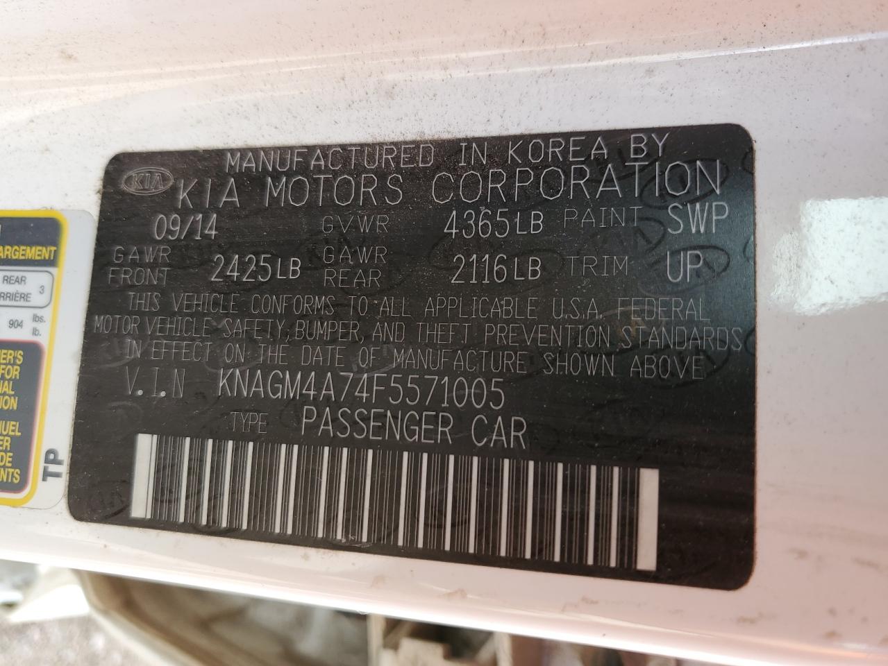 2015 Kia Optima Lx VIN: KNAGM4A74F5571005 Lot: 71914945