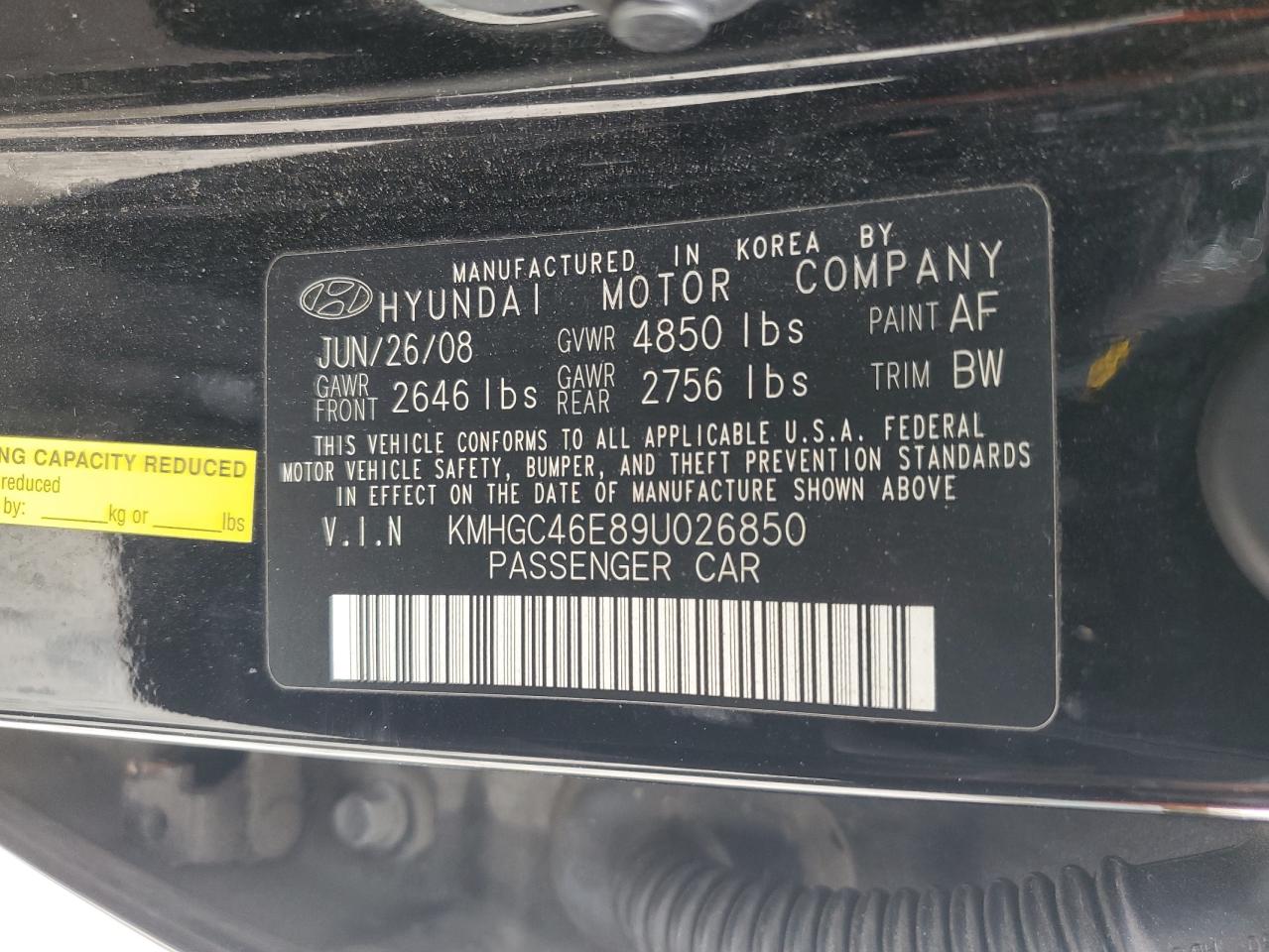 2009 Hyundai Genesis 3.8L VIN: KMHGC46E89U026850 Lot: 81088345