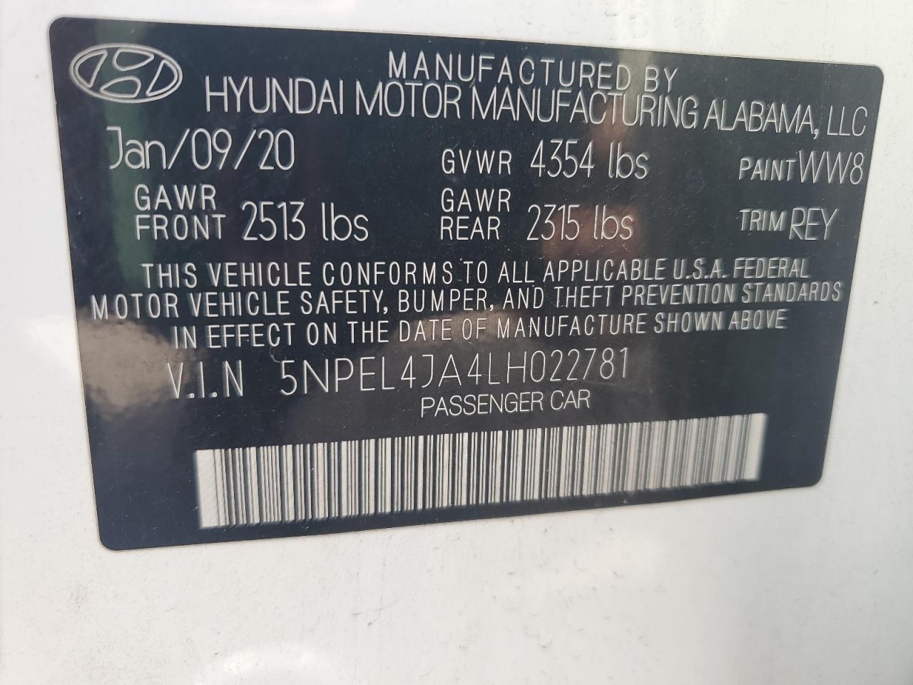 2020 Hyundai Sonata Sel VIN: 5NPEL4JA4LH022781 Lot: 81005415
