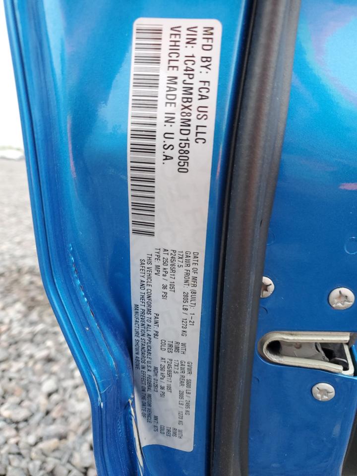 2021 Jeep Cherokee Trailhawk VIN: 1C4PJMBX8MD158050 Lot: 80715265