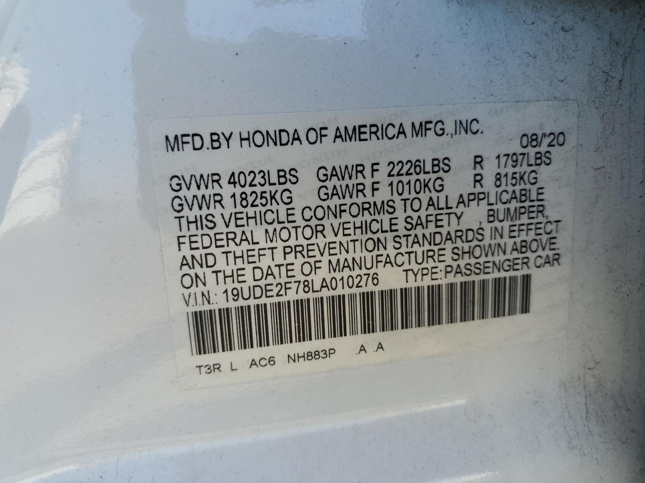2020 Acura Ilx Premium VIN: 19UDE2F78LA010276 Lot: 71632955