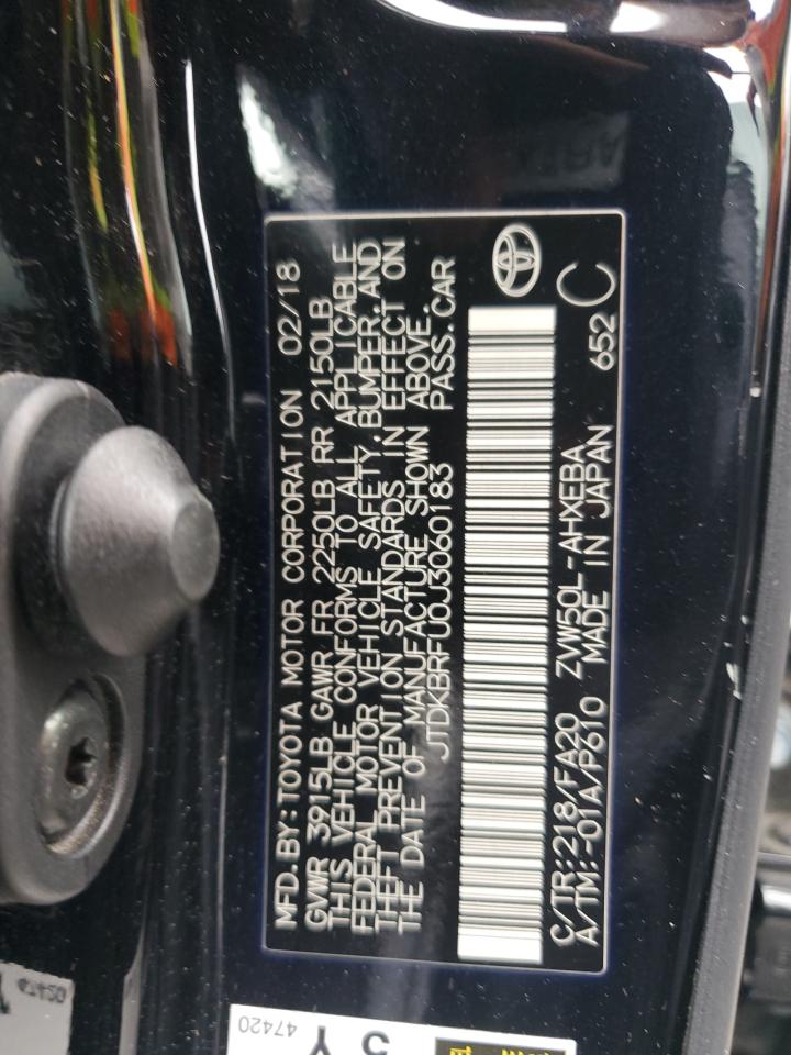 2018 Toyota Prius VIN: JTDKBRFU0J3060183 Lot: 84471835