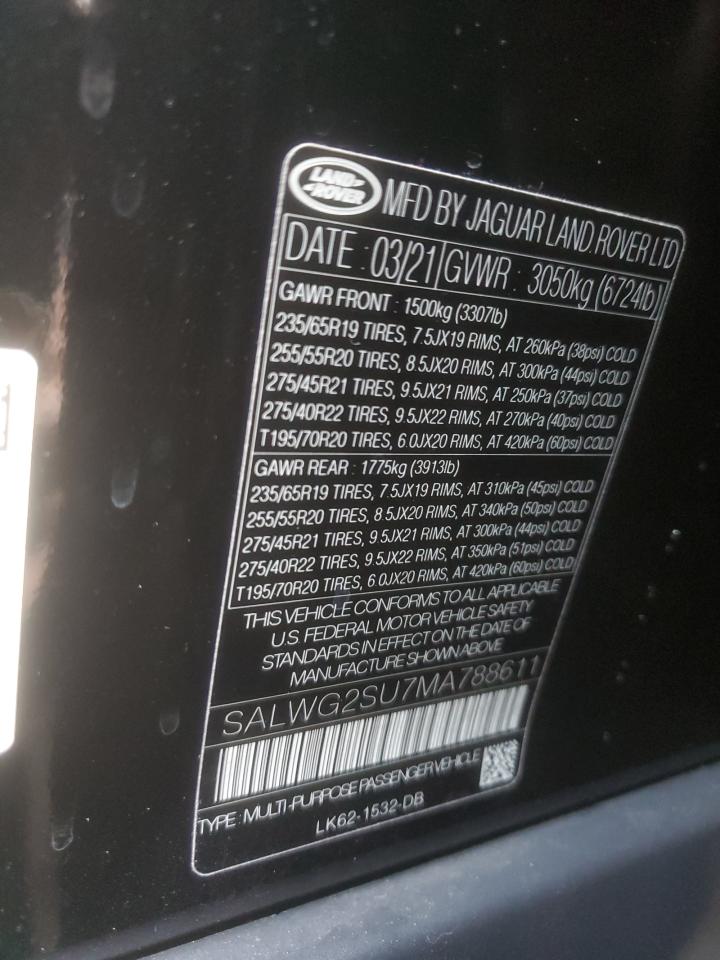 2021 Land Rover Range Rover Sport Se VIN: SALWG2SU7MA788611 Lot: 81046835