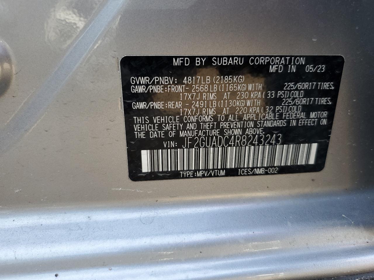 2024 Subaru Crosstrek Premium VIN: JF2GUADC4R8243243 Lot: 81735085