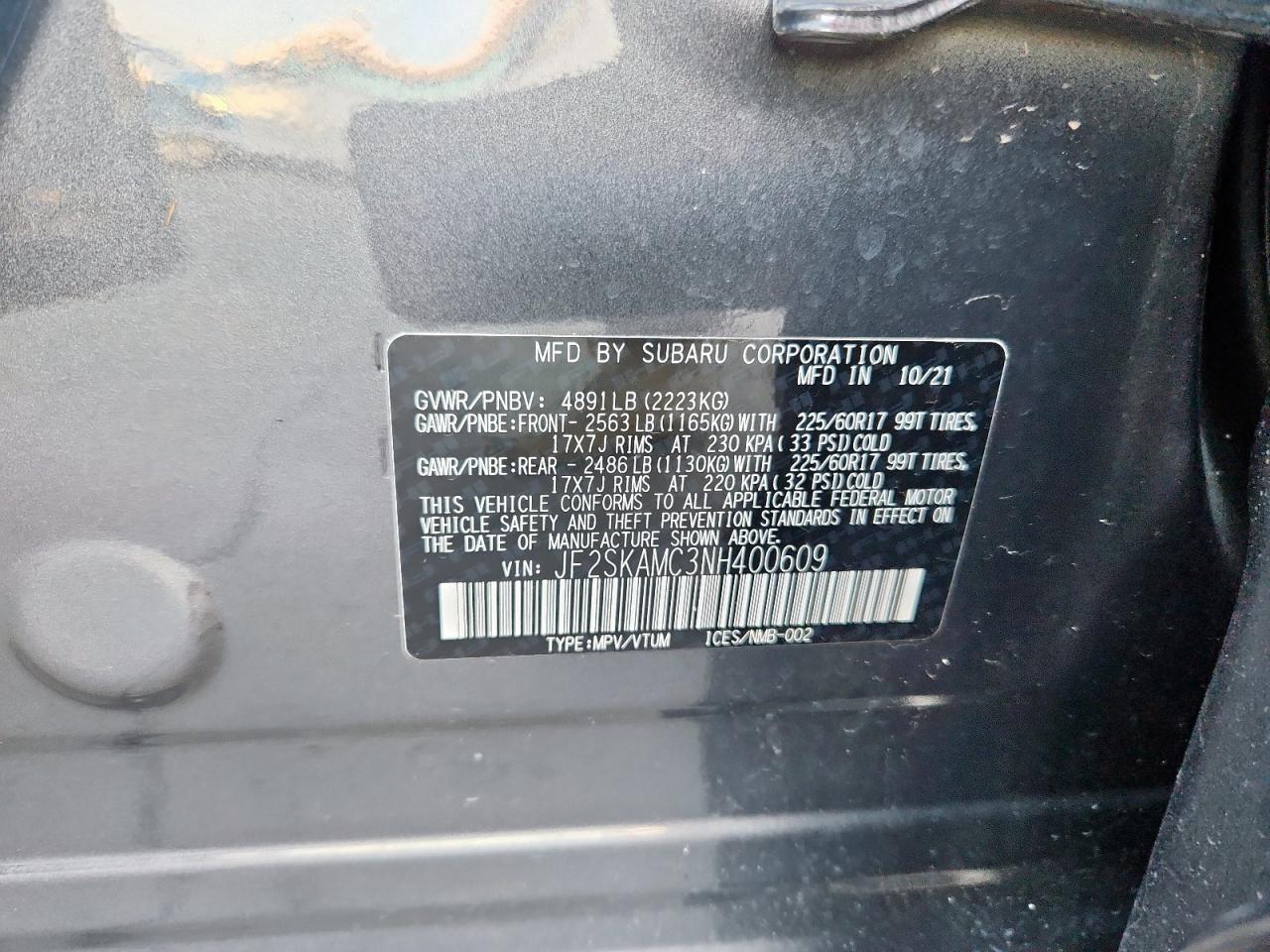 2022 Subaru Forester Wilderness VIN: JF2SKAMC3NH400609 Lot: 82052755