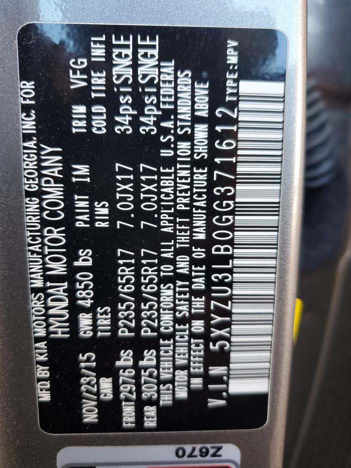 2016 Hyundai Santa Fe Sport VIN: 5XYZU3LB0GG371612 Lot: 83869445