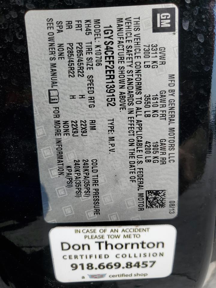 2014 Cadillac Escalade Premium VIN: 1GYS4CEF2ER139152 Lot: 81281015