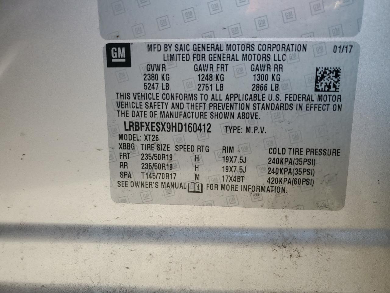 2017 Buick Envision Premium VIN: LRBFXESX9HD160412 Lot: 71124595