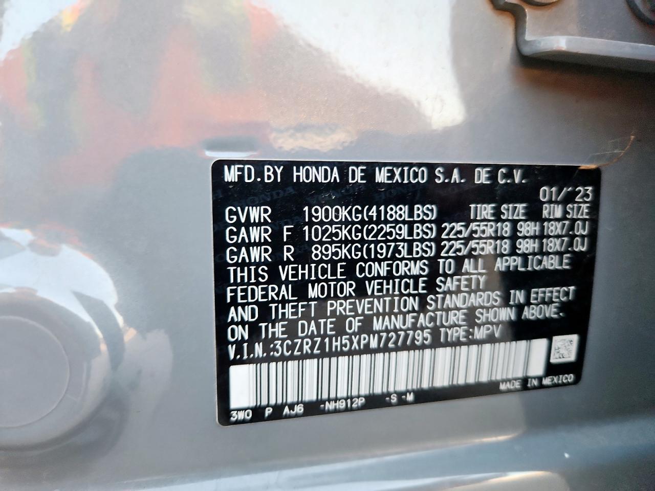 2023 Honda Hr-V Sport VIN: 3CZRZ1H5XPM727795 Lot: 70891135