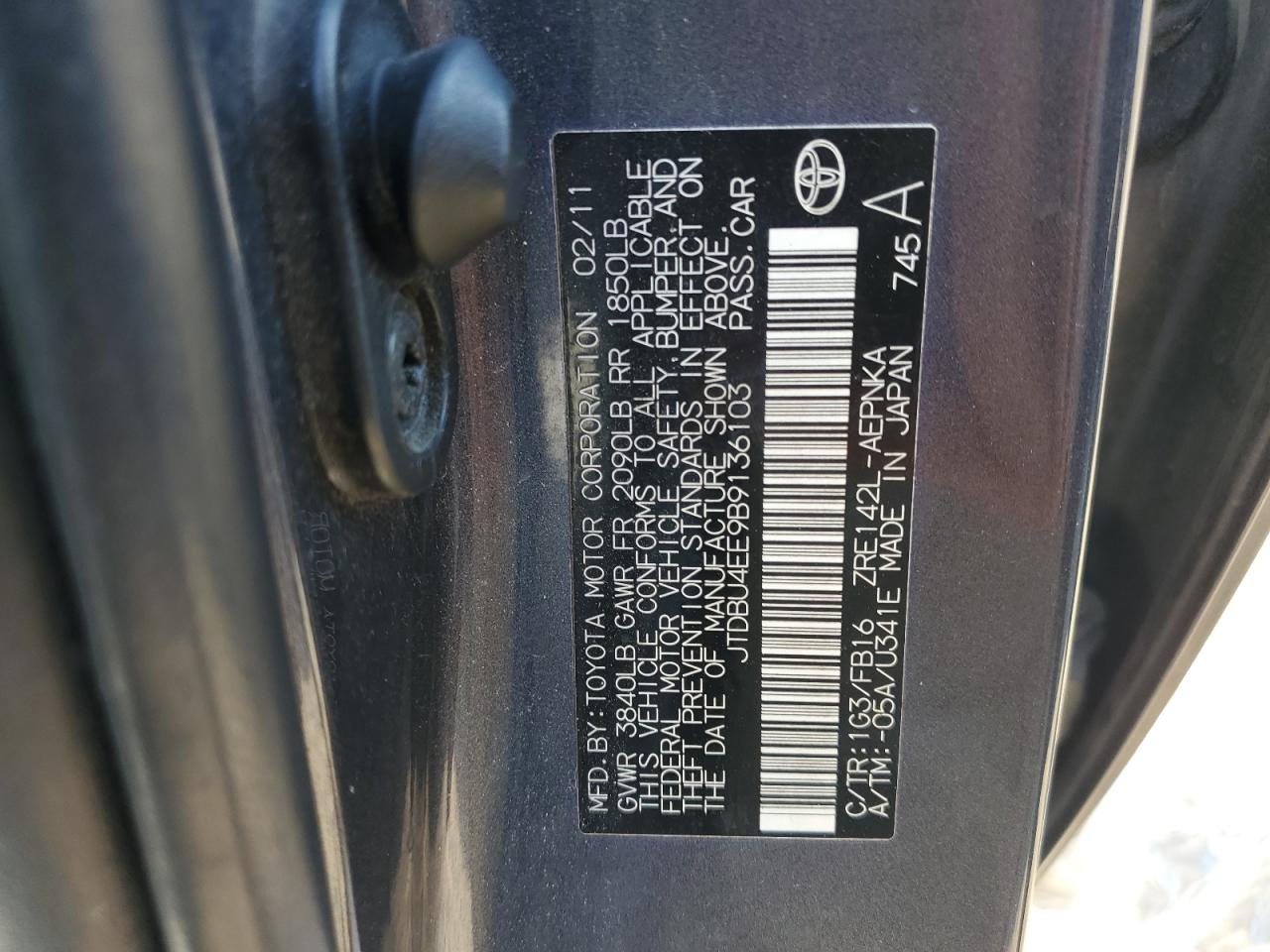2011 Toyota Corolla Base VIN: JTDBU4EE9B9136103 Lot: 81344145
