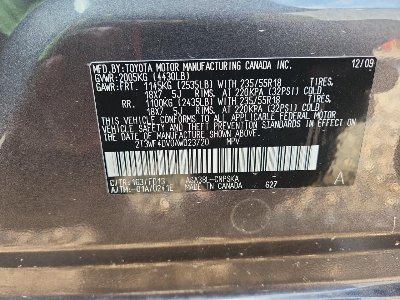 2010 Toyota Rav4 Sport VIN: 2T3WF4DV0AW023720 Lot: 71614065