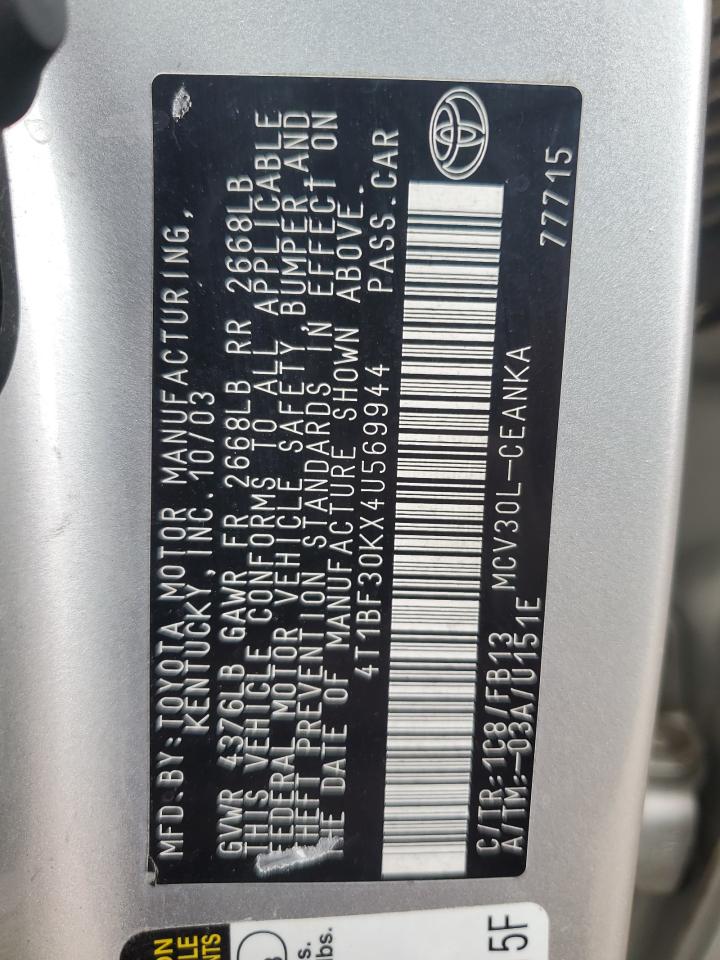 2004 Toyota Camry Le VIN: 4T1BF30KX4U569944 Lot: 81707915