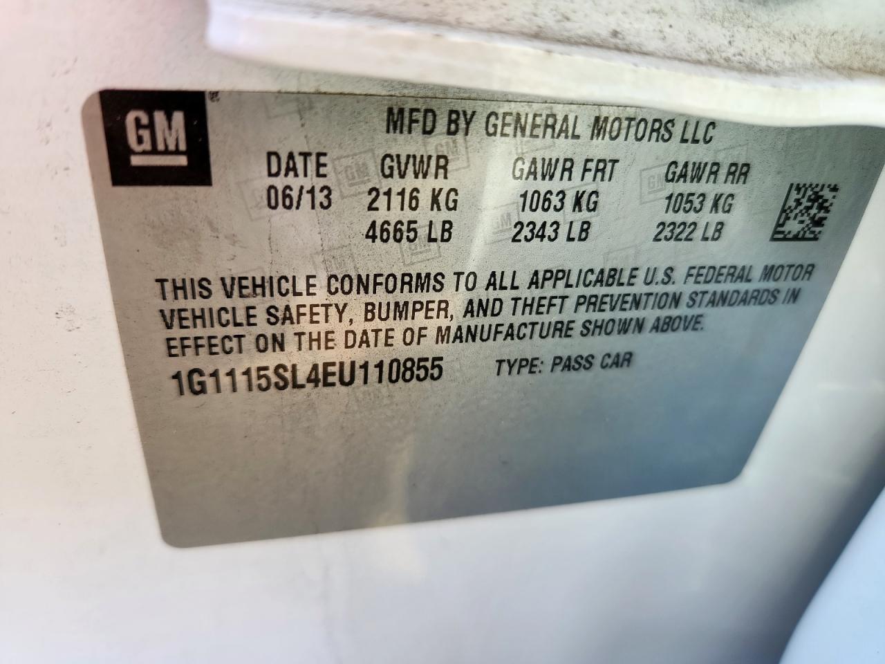 2014 Chevrolet Impala Lt VIN: 1G1115SL4EU110855 Lot: 80332605