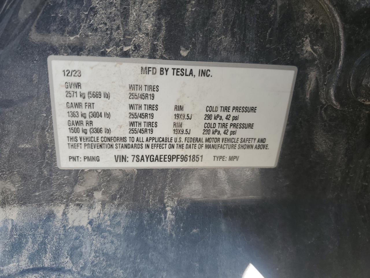 2023 Tesla Model Y VIN: 7SAYGAEE9PF961851 Lot: 71873715