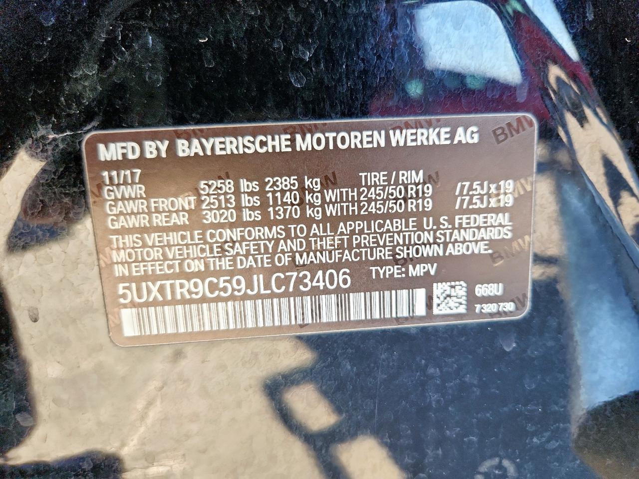 2018 BMW X3 xDrive30I VIN: 5UXTR9C59JLC73406 Lot: 84284775