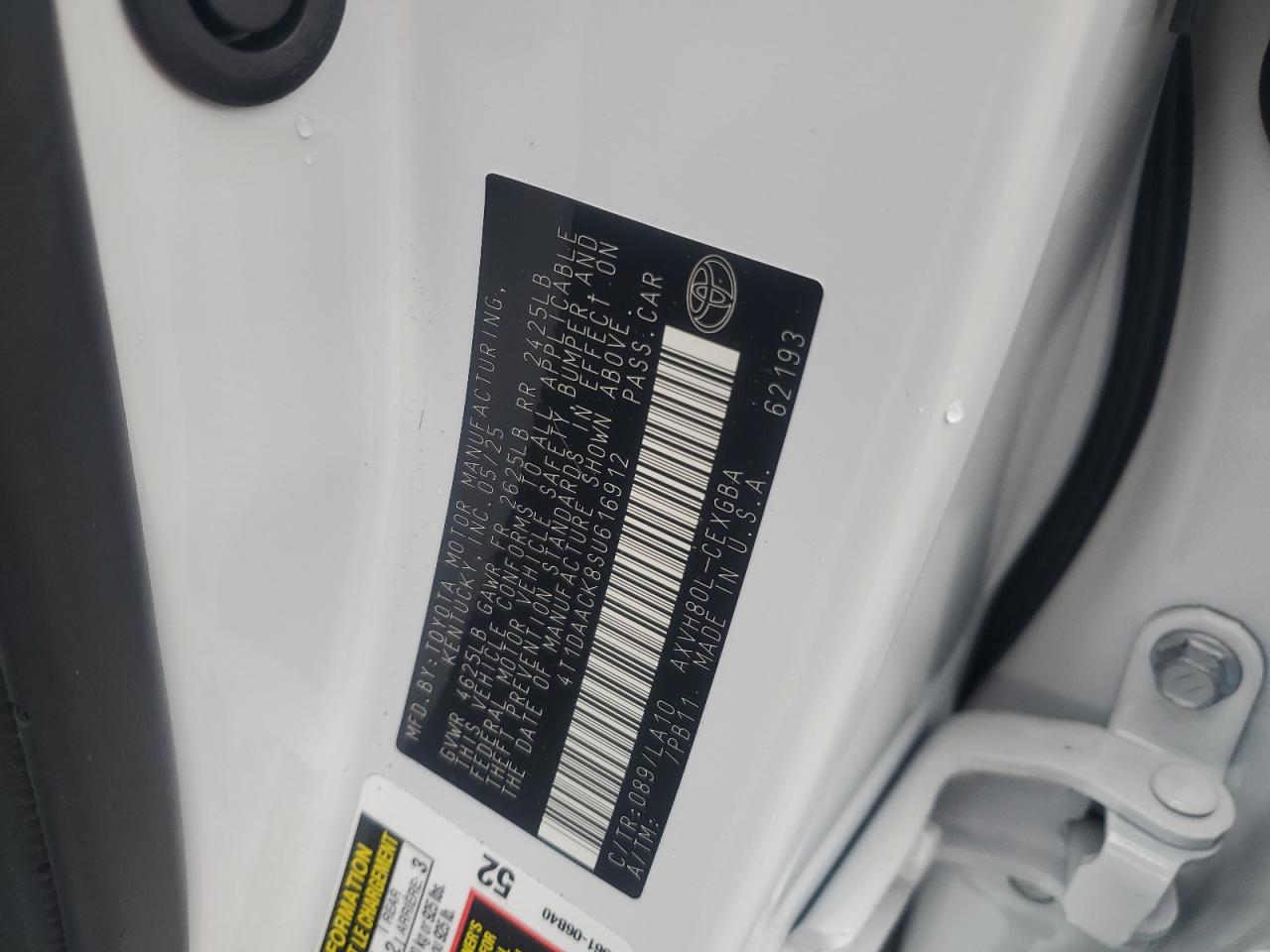 2025 Toyota Camry Xse VIN: 4T1DAACK8SU616912 Lot: 84700035