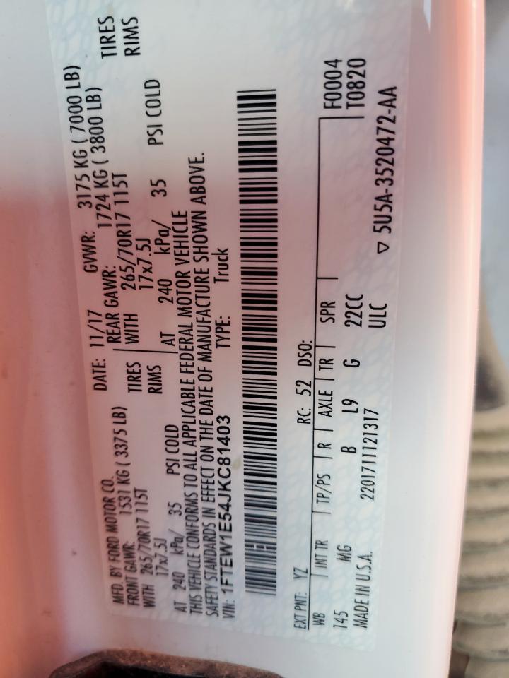 2018 Ford F150 Supercrew VIN: 1FTEW1E54JKC81403 Lot: 64236985