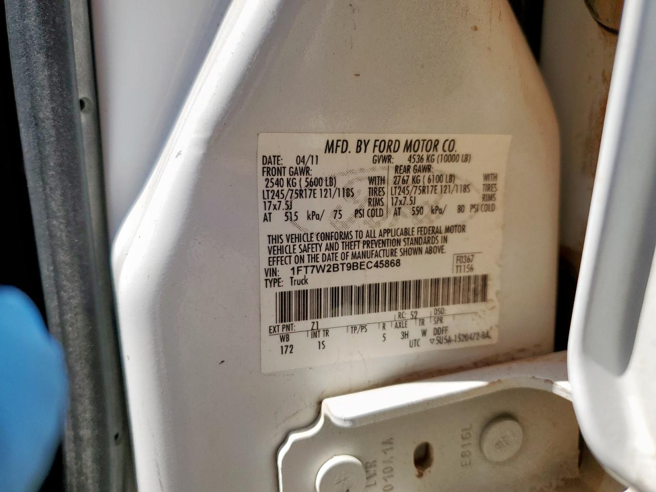 2011 Ford F250 Super Duty VIN: 1FT7W2BT9BEC45868 Lot: 80653625