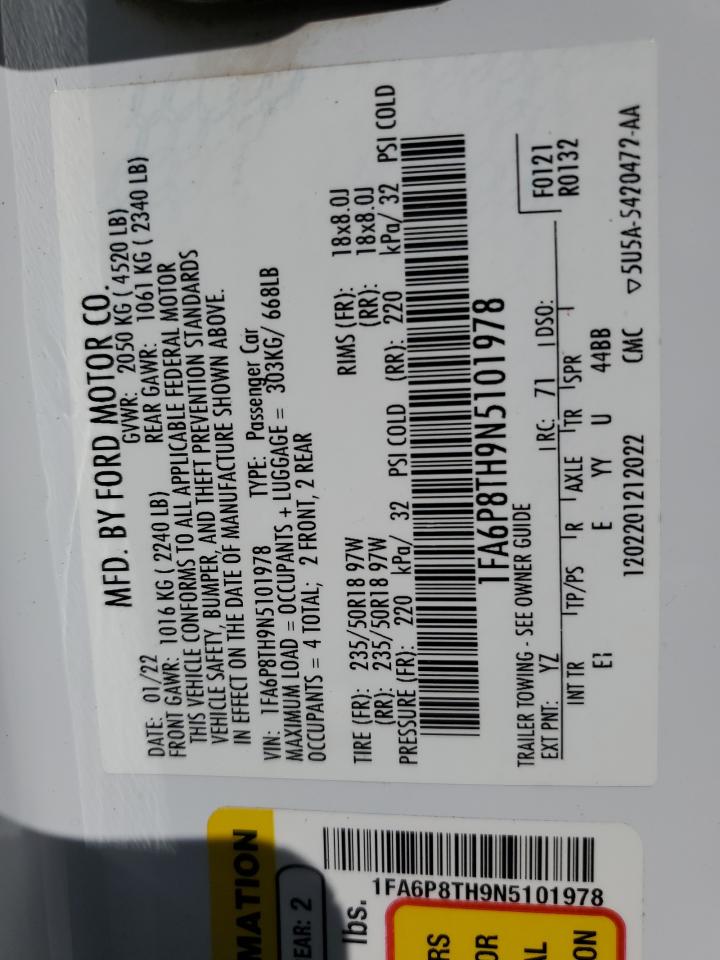 2022 Ford Mustang VIN: 1FA6P8TH9N5101978 Lot: 80053555