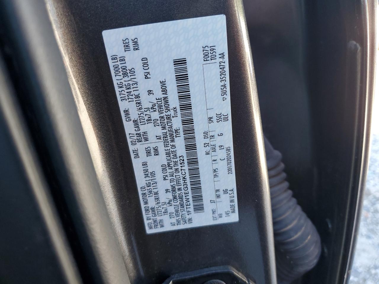 2017 Ford F150 Supercrew VIN: 1FTEW1EG3HKC71523 Lot: 71219985