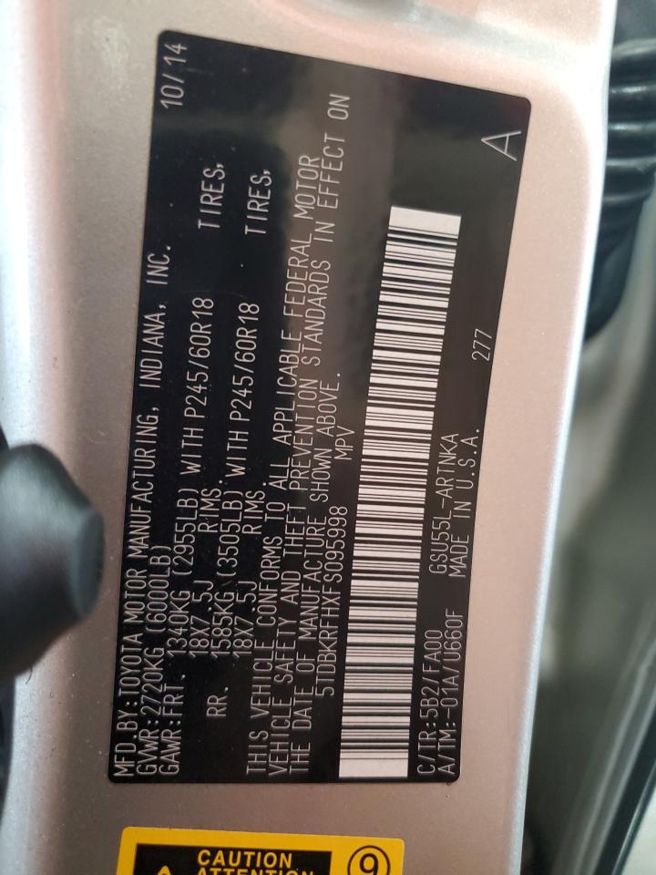 2015 Toyota Highlander Le VIN: 5TDBKRFHXFS095998 Lot: 71081265