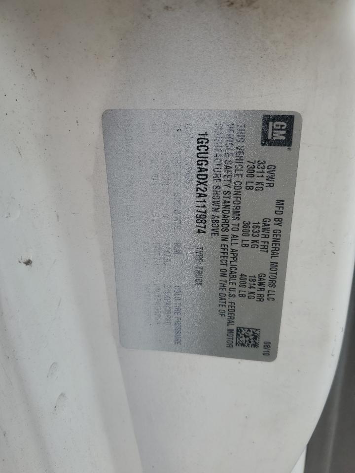 2010 Chev Express G15 VIN: 1GCUGADX2A1179874 Lot: 81594455