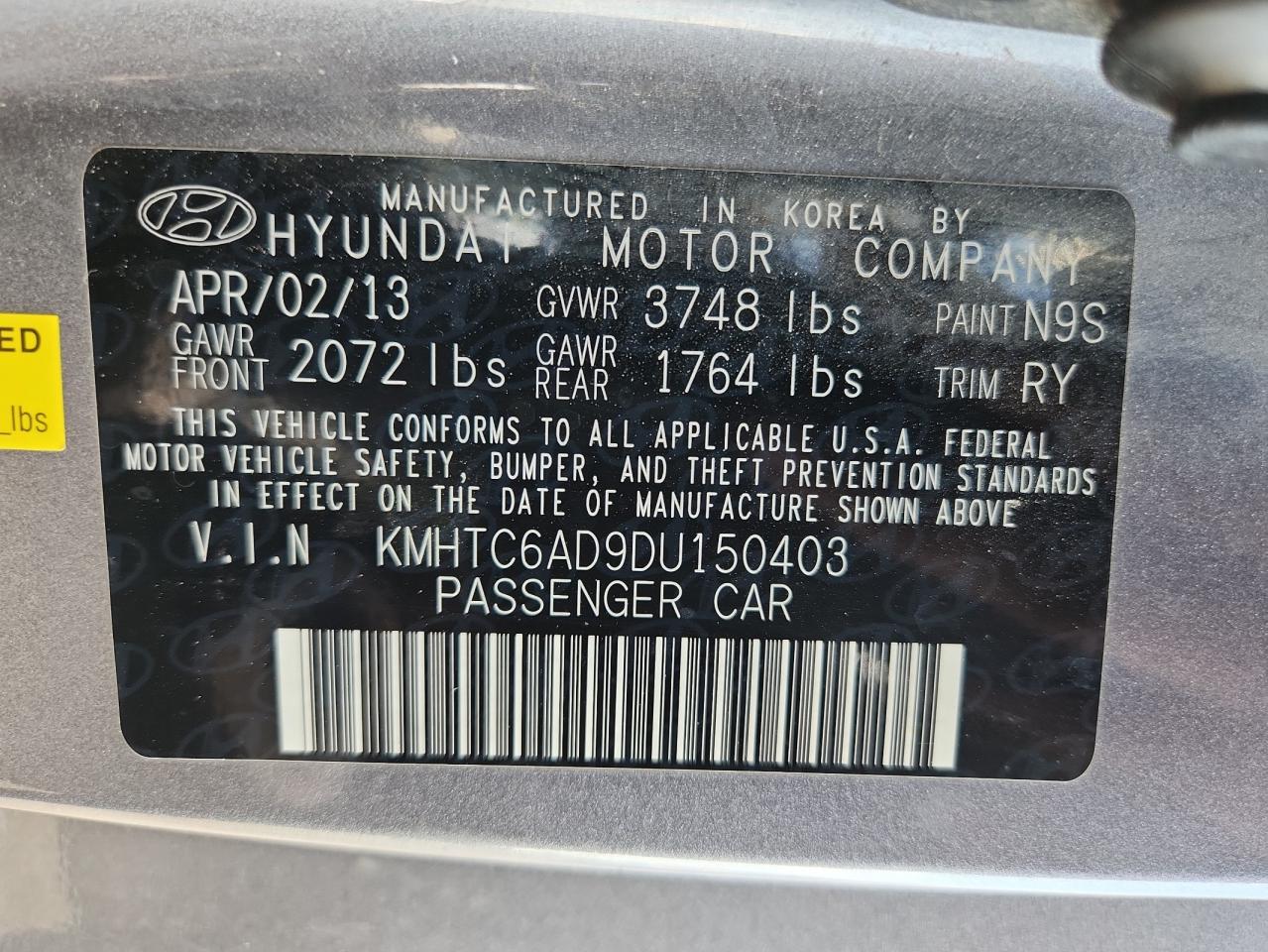 2013 Hyundai Veloster VIN: KMHTC6AD9DU150403 Lot: 82136875