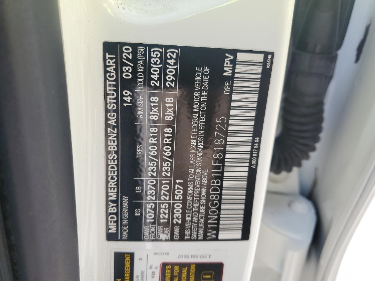 2020 Mercedes-Benz Glc 300 VIN: W1N0G8DB1LF818725 Lot: 80438165