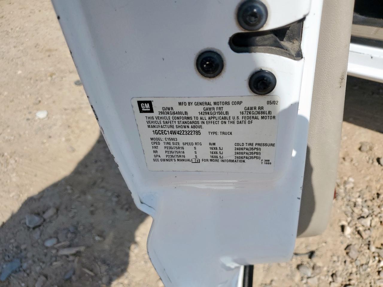 2002 Chevrolet Silverado C1500 VIN: 1GCEC14W42Z322785 Lot: 81388455